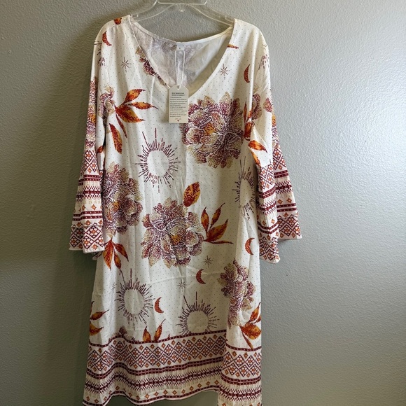 New Womens Dress Size Large Bohemian Floral Long Sleeve Dress Fall Colors New - Picture 1 of 7